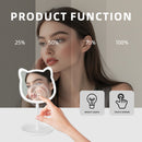 Cute Cat Ear LED Makeup Mirror Desktop Vanity Light with Storage Tray Adjustable Angle Cordless Cosmetic Beauty Tool for Teens