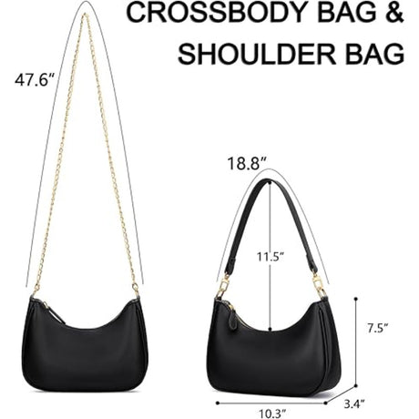 Women's Retro Shoulder Bag Classic 90s Style Underarm Purse Faux Leather Crescent Hobo Handbag with Zipper for Daily Use and Evening