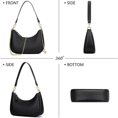 Women's Retro Shoulder Bag Classic 90s Style Underarm Purse Faux Leather Crescent Hobo Handbag with Zipper for Daily Use and Evening