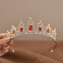 Golden-red Girls Princess Tiara Crown Crystal Rhinestone Headpiece 14cm Diameter for Birthday Party Dance Performance and Flower Girls Elegant Hair Accessory