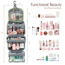 Beige Large Hanging Toiletry Bag Waterproof Travel Cosmetic Organiser with Sturdy Hook 4 Compartments Makeup Wash Case for Women and Men