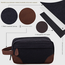 Khaki Men's Vintage Canvas Toiletry Bag PU Leather Accent Travel Wash Pouch Large Capacity Shaving Kit Organiser