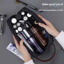 Khaki Men's Vintage Canvas Toiletry Bag PU Leather Accent Travel Wash Pouch Large Capacity Shaving Kit Organiser