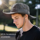 Grey Foldable Wide Brim Sun Hat Unisex Bucket Safari Cap Adjustable 56-60cm for Fishing Hiking Camping and Outdoor Travel