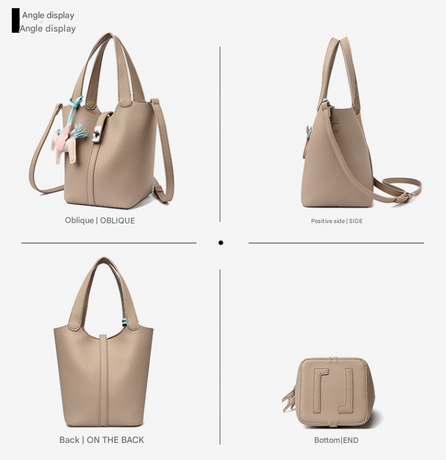 Black Women's Small PU Leather Bucket Bag with Secure Lock and Horse Charm - 20cm Compact Crossbody Handbag for Everyday Use
