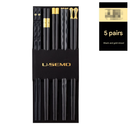 Two-piece Set Premium Alloy Chopsticks Set of 5 Pairs - 24.3cm Black and Gold Luxury Reusable Utensils for Modern Australian Dining