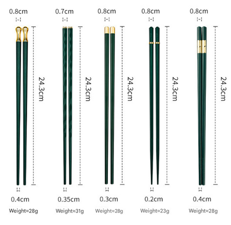Two-piece Set Premium Alloy Chopsticks Set of 5 Pairs - 24.3cm Black and Gold Luxury Reusable Utensils for Modern Australian Dining