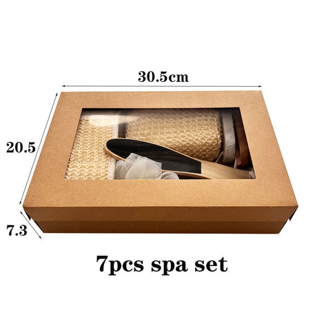 7pcs Natural Spa Bath Gift Set - Includes Body Brush, Sisal Loofah, Pumice Stone and Scrubber - Luxury Home Body Care Kit for Gifting