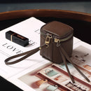 Coffee 2 Pack Mini PU Leather Cube Cosmetic Bag - Portable Travel Pouch for Lipstick, Coins and Jewelry - Compact Storage with Wrist Strap 8x7.5cm