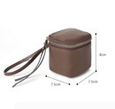 Brown 2 Pack Mini PU Leather Cube Cosmetic Bag - Portable Travel Pouch for Lipstick, Coins and Jewelry - Compact Storage with Wrist Strap 8x7.5cm