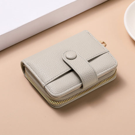 Grey Women's Short PU Leather Wallet 2 Pack - Fashion Lychee Grain Purse with Multi Card Slots and Zipper Coin Pocket - Compact Organiser for Daily Use