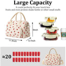 Pink Women's Large Corduroy Lunch Bag Insulated Thermal Tote Strawberry Print with Shoulder Strap for Work School & Picnics
