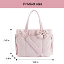 Brown Women's Quilted Puffer Tote Bag Large Capacity Lightweight Bow Handbag with Shoulder Strap 42cm for Gym Travel & Baby Care