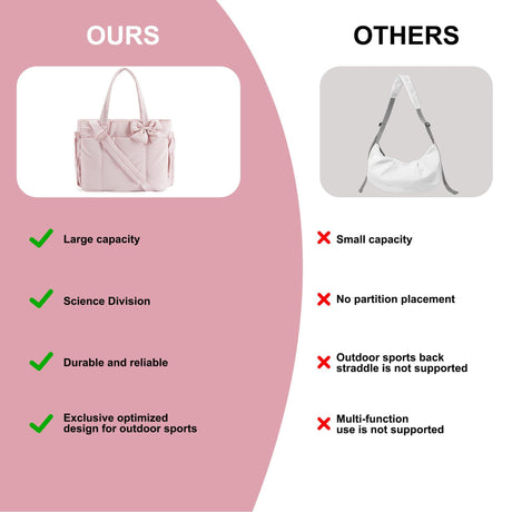 Camel Women's Quilted Puffer Tote Bag Large Capacity Lightweight Bow Handbag with Shoulder Strap 42cm for Gym Travel & Baby Care
