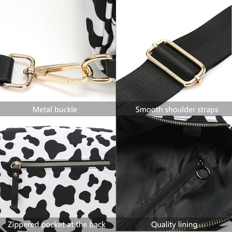 Black Women's Large Crescent Crossbody Bag Lightweight Oxford Cloth Shoulder Sling Purse Adjustable Strap for Travel Gym & Daily Use