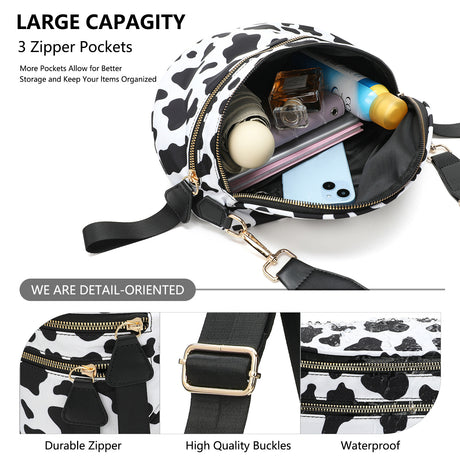 Black Women's Large Crescent Crossbody Bag Lightweight Oxford Cloth Shoulder Sling Purse Adjustable Strap for Travel Gym & Daily Use