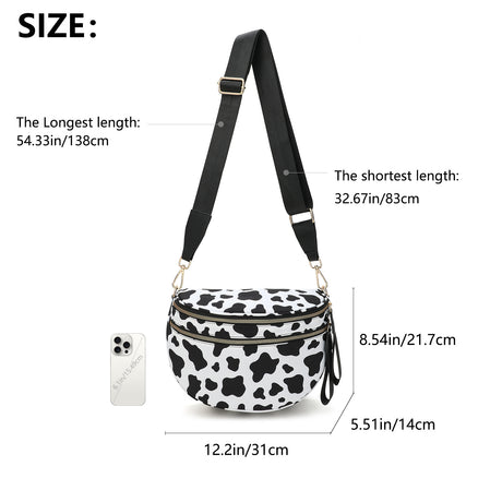 White-and-beige Checkered Pattern Women's Large Crescent Crossbody Bag Lightweight Oxford Cloth Shoulder Sling Purse Adjustable Strap for Travel Gym & Daily Use