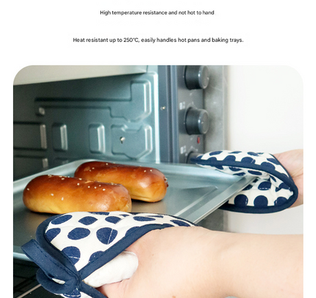 Blue 2 Pack Heart Shaped Oven Mitts Heat Resistant Cotton Pot Holders Double Layer Thick Insulation Kitchen Gloves for Baking Cooking