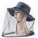 Navy Blue Outdoor Mosquito Head Net Hat with 40cm Mesh Shield - Wide Brim Sun Protection Bucket Hat for Fishing and Hiking - Quick Dry Breathable Cap