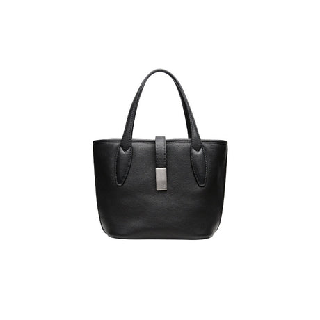 Black Women's Vegetable Tanned Leather Bucket Bag Minimalist Crossbody Handbag with Inner Canvas Pouch for Work Daily Use