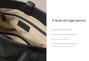 Black Women's Vegetable Tanned Leather Bucket Bag Minimalist Crossbody Handbag with Inner Canvas Pouch for Work Daily Use