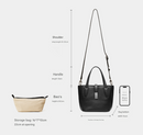 Black Women's Vegetable Tanned Leather Bucket Bag Minimalist Crossbody Handbag with Inner Canvas Pouch for Work Daily Use