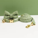 S Green 3 Piece Luxury Tweed Cat Collar and Leash Set with Removable Bow Tie & Bell Adjustable Neck Strap for Kittens Small Dogs Elegant Walking Gear