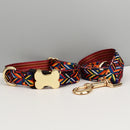 M Rainbow Boho Patterned Dog Collar with Gold Metal Bone Buckle Adjustable Tribal & Leopard Print Neck Strap for Puppies & Dogs