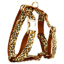 S Luxury 5 Piece Dog Harness and Collar Set Leopard Print with Leash Bow Tie & Waste Bag Holder Gold Metal Buckle Walking Gear