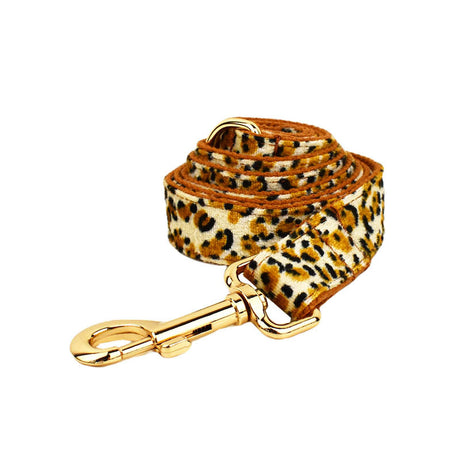XL Luxury 5 Piece Dog Harness and Collar Set Leopard Print with Leash Bow Tie & Waste Bag Holder Gold Metal Buckle Walking Gear