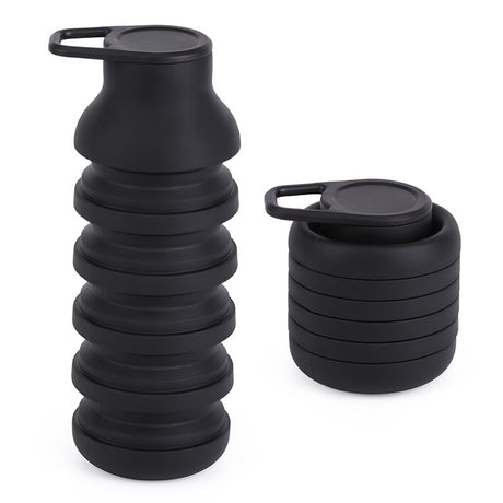 Black Collapsible Silicone Water Bottle Portable Travel Sports Cup with Carabiner Clip Foldable Design for Camping Hiking & Gym Teal
