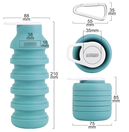 Pink Collapsible Silicone Water Bottle Portable Travel Sports Cup with Carabiner Clip Foldable Design for Camping Hiking & Gym Teal
