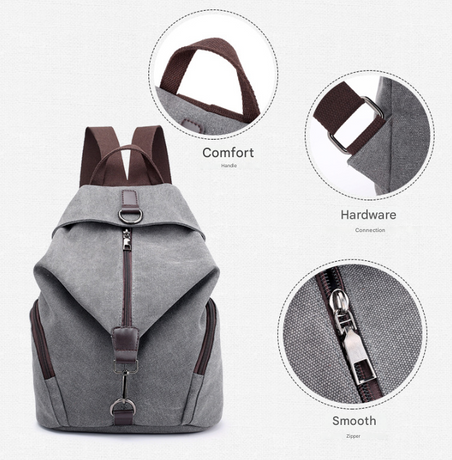 Blue Women's Vintage Canvas Backpack Casual Daypack Retro College School Bag Large Capacity Rucksack for Travel Work & Daily Use
