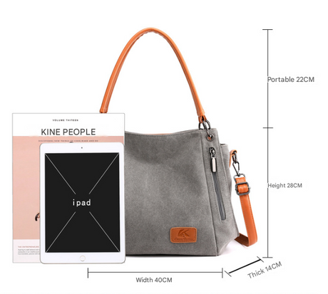 Black Women's Canvas Hobo Handbag Large Shoulder Tote Bag Adjustable Crossbody Strap Casual Purse 40cm for Work School Travel