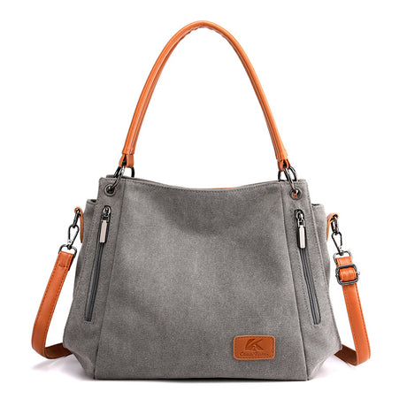Grey Women's Canvas Hobo Handbag Large Shoulder Tote Bag Adjustable Crossbody Strap Casual Purse 40cm for Work School Travel