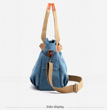 Khaki Women's Retro Canvas Tote Bag Large Capacity Shoulder Handbag Adjustable Crossbody Strap 35cm for Travel Work & Daily Use