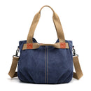 Dark Blue Women's Retro Canvas Tote Bag Large Capacity Shoulder Handbag Adjustable Crossbody Strap 35cm for Travel Work & Daily Use