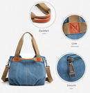 Black Women's Retro Canvas Tote Bag Large Capacity Shoulder Handbag Adjustable Crossbody Strap 35cm for Travel Work & Daily Use