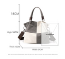 Black Women's Canvas Patchwork Tote Bag Large Capacity Shoulder Handbag Fits A4 Magazine Adjustable Crossbody Strap 34cm for Work & School