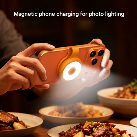 Black Mini Magnetic Selfie Light Clip-On LED Phone Fill Light Rechargeable 500mAh 5 Lighting Modes Portable Video Light for Vlogging & Zoom Calls
