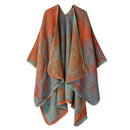 Faux Cashmere Shawl (Qingming Scroll Print) - Orange Blue, 160*135cm