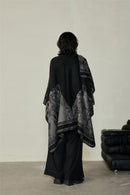 Faux Cashmere Shawl (Qingming Scroll Print) - Purple Cyan, 160*135cm