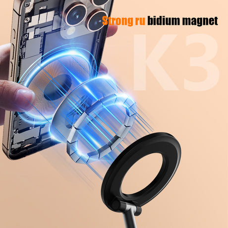 Black Magnetic Phone Light & Stand - Rechargeable, Tri-Color, Portable