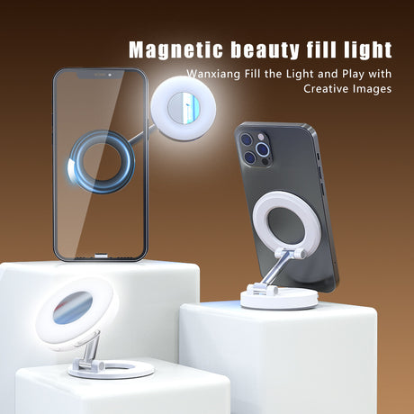 White Magnetic Phone Light & Stand - Rechargeable, Tri-Color, Portable