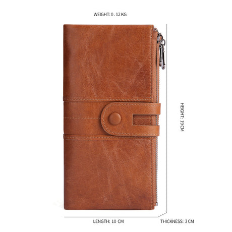 Blue Premium Leather Long Wallet Clutch Organizer 19x10x3cm - 15 Card Slots