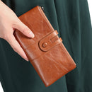 Green Premium Leather Long Wallet Clutch Organizer 19x10x3cm - 15 Card Slots