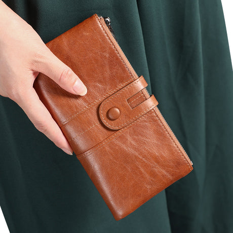 Red Premium Leather Long Wallet Clutch Organizer 19x10x3cm - 15 Card Slots