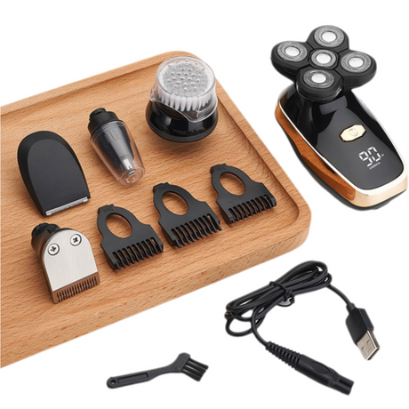 Black 5-in-1 Head Shaver & Grooming Kit - USB Charge