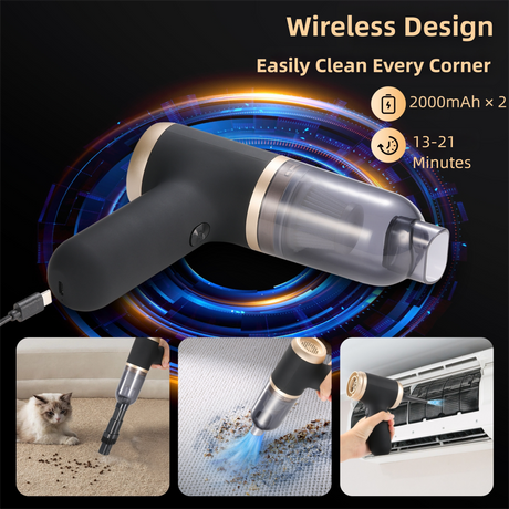 Black Portable 2-in-1 Cordless Vacuum Duster Kit with 2 Attachments