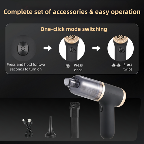 Black Portable 2-in-1 Cordless Vacuum Duster Kit with 2 Attachments